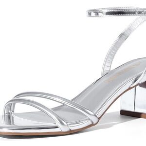 chunky heel shoes women Silver Ankle Strap 8.5 Wedding Formal Party‎